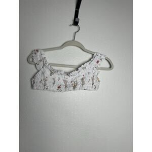 Agua Bendita White Floral Ruffle Vacation Beach Bikini Top Women's Size Medium